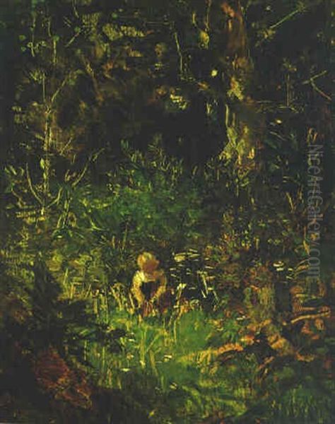 Kleines Madchen Auf Einer Waldlichtung Oil Painting by Emil Jacob Schindler