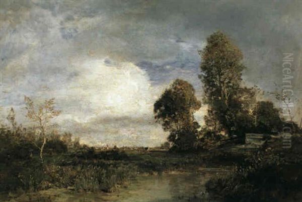 Teichufer (im Hintergrund Blick Auf Ein Dorf) Oil Painting by Emil Jacob Schindler