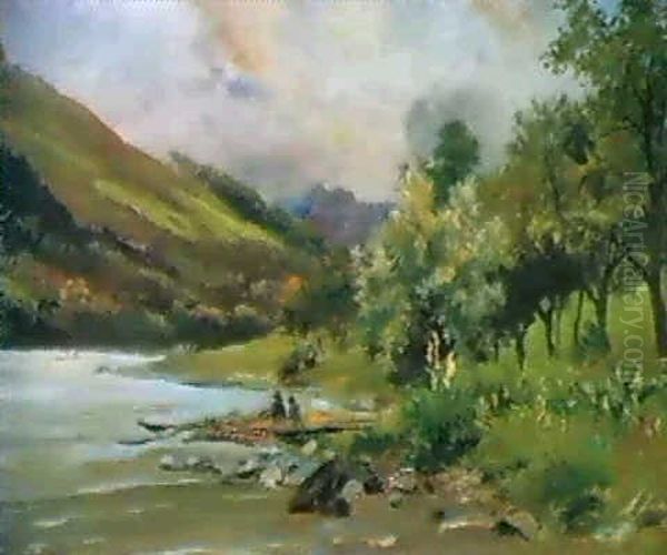 Flusslandschaft Oil Painting by Emil Jacob Schindler