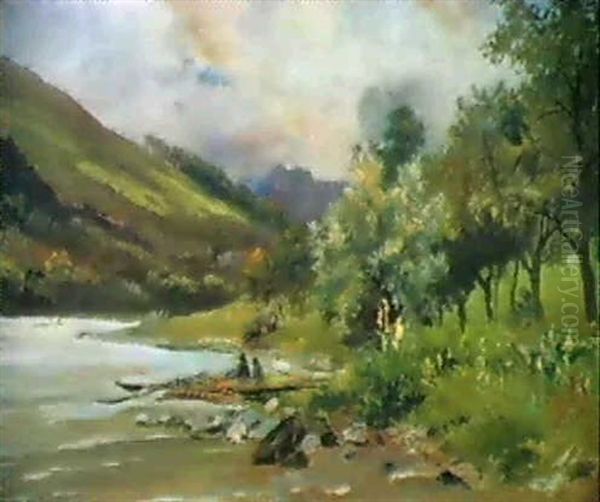 Flusslandschaft Oil Painting by Emil Jacob Schindler