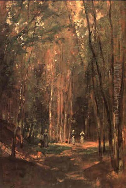 Spaziergang Im Birkenwald Oil Painting by Emil Jacob Schindler