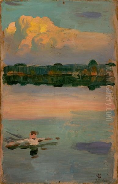 In The Evening Ii (otterwisch Near Leipzig) Oil Painting by Osmar Schindler