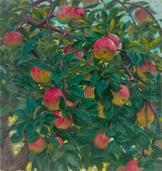 Apples In The Tree Oil Painting by Osmar Schindler