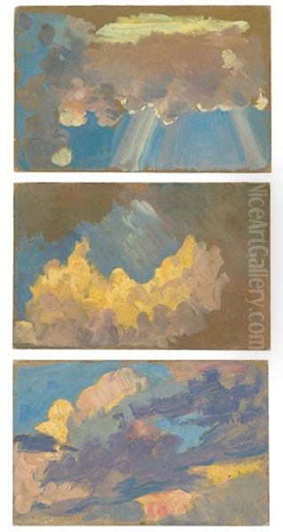 Three Cloud Studies Oil Painting by Osmar Schindler