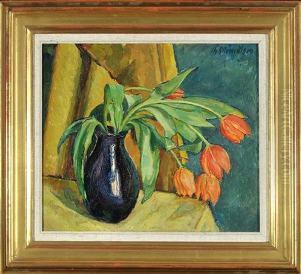 Tulpen In Blauer Vase Oil Painting by Theodor Schindler