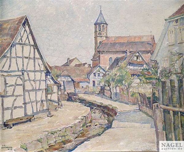 Waldprechtsbach Mit Blick Auf Die Kirche Oil Painting by Theodor Schindler