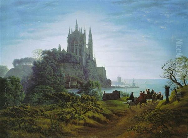 Ein Gotischer Dom Auf Einem Felsen Uber Dem Meer Oil Painting by Karl Friedrich Schinkel