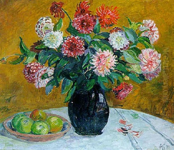 Stilleben Mit Dahlien Oil Painting by Adolf Schinnerer