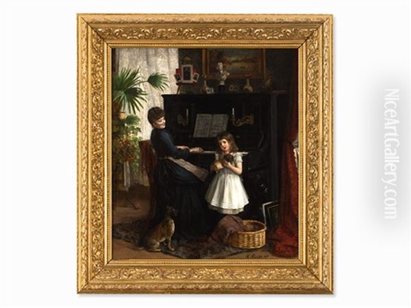 Piano Lesson Oil Painting by Harald Valdemar Schiodte