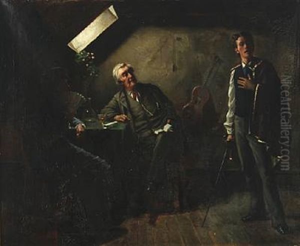 A Young Actor Taking Advice From A Senior Colleague Oil Painting by Harald Valdemar Schiodte