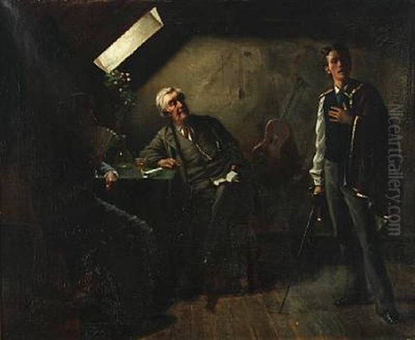 A Young Actor Taking Advice From A Senior Colleaque Oil Painting by Harald Valdemar Schiodte