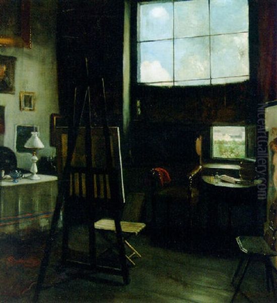 The Artist's Studio Oil Painting by Harald Valdemar Schiodte