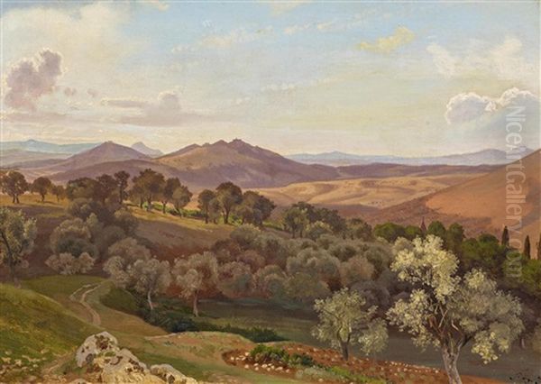 Monte Cornicolani Bei Tivoli Oil Painting by August Heinrich Georg Schiott