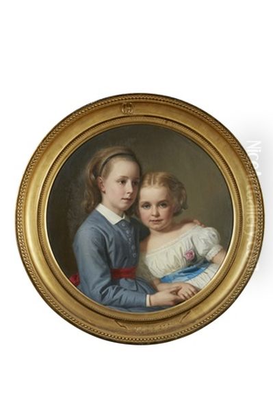 Portrait De Deux Enfants Oil Painting by August Heinrich Georg Schiott