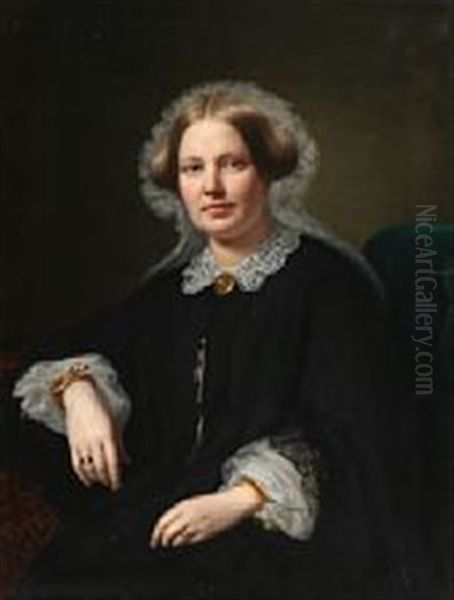 Portrait Of A Woman, Presumably Lady Sponneck Oil Painting by August Heinrich Georg Schiott