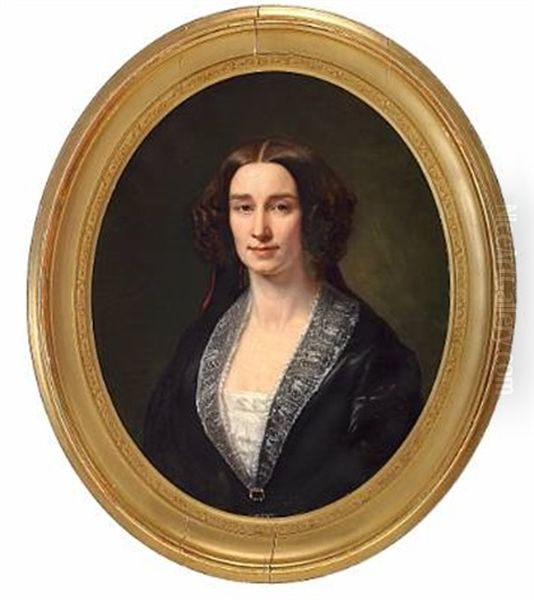 Portrait Of Warinka Wichfeld, Nee Rosenkrantz (+ Jorgen Wichfeld; Pair) Oil Painting by August Heinrich Georg Schiott