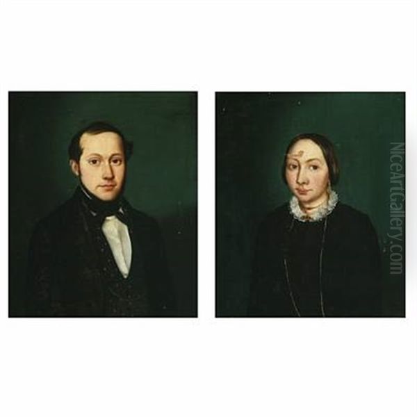 Portraits (pair) Oil Painting by August Heinrich Georg Schiott