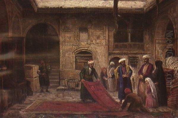 Dans Le Souk Des Tapis Oil Painting by August Heinrich Georg Schiott