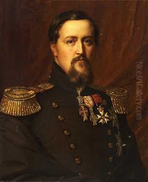 Portraet Af Frederik Vii I Morkebla Uniformsjakke Oil Painting by August Heinrich Georg Schiott