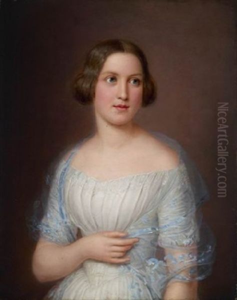 Portraet Af Nanna Georgine Emilie Hille, Datter Af Slagtermester Johan Georg Christopher Hille Og Anne Marie Cathrine Poulsen Oil Painting by August Heinrich Georg Schiott