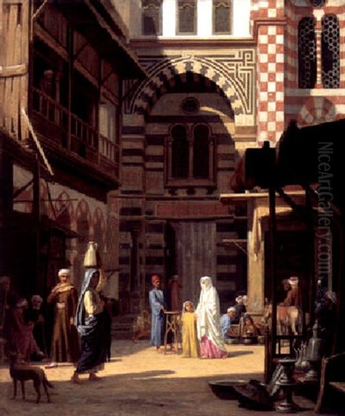 The Marketplace, Cairo Oil Painting by August Heinrich Georg Schiott