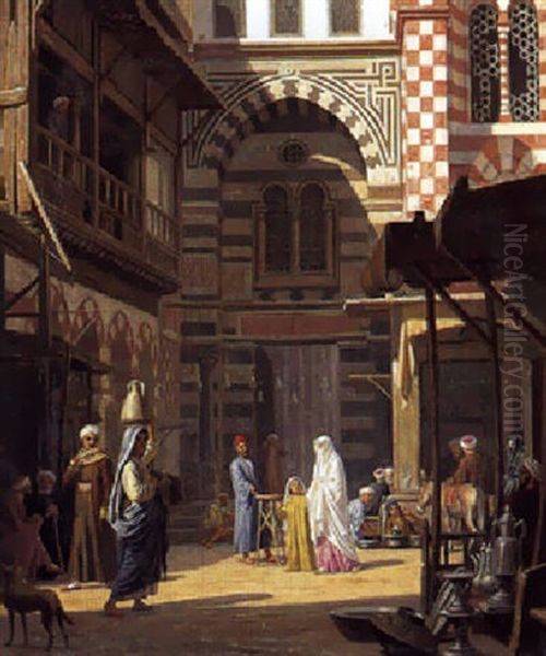 Gadeliv I Cairo Oil Painting by August Heinrich Georg Schiott