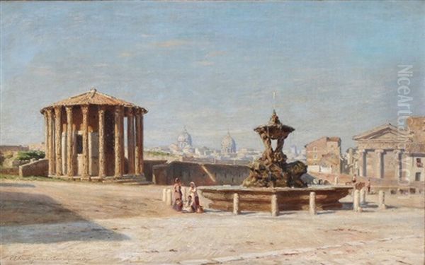 A View Of Rome From Forum Boarium Oil Painting by Niels Frederik Schiottz-Jensen