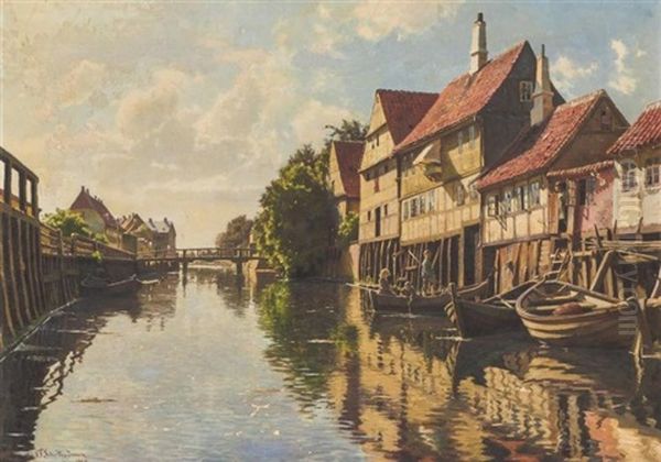 Along The River Oil Painting by Niels Frederik Schiottz-Jensen