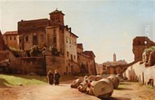 The Monastery S. Francesca Romana Oil Painting by Niels Frederik Schiottz-Jensen