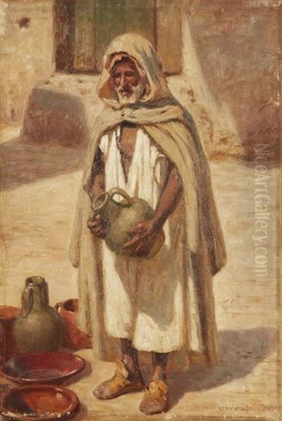 Marchand De Poteries A Tunis Oil Painting by Niels Frederik Schiottz-Jensen