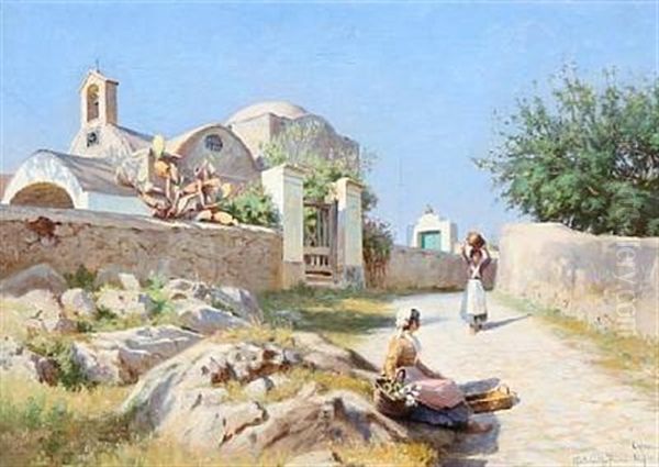 Summer Day On Capri Oil Painting by Niels Frederik Schiottz-Jensen