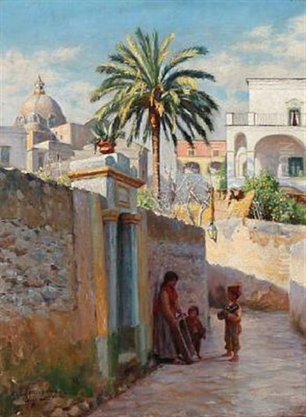 Gade I Anacapri Oil Painting by Niels Frederik Schiottz-Jensen