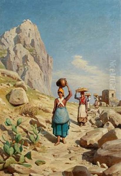 Young Woman At Capri Oil Painting by Niels Frederik Schiottz-Jensen