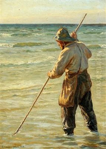 A Fisherman Oil Painting by Niels Frederik Schiottz-Jensen