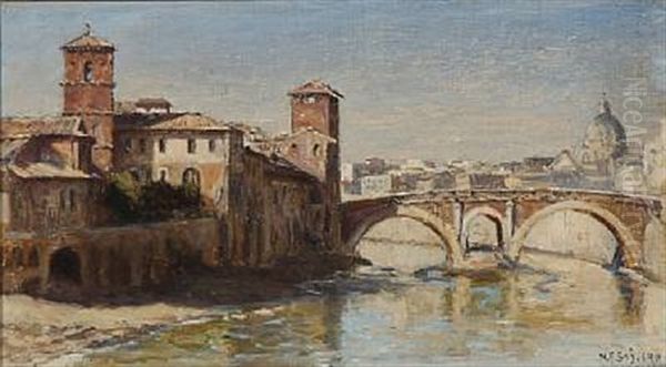 Three Scenes From Italy (3 Works) Oil Painting by Niels Frederik Schiottz-Jensen