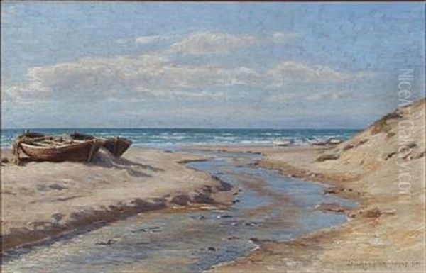 Beach Scene From Lonstrup, Denmark Oil Painting by Niels Frederik Schiottz-Jensen