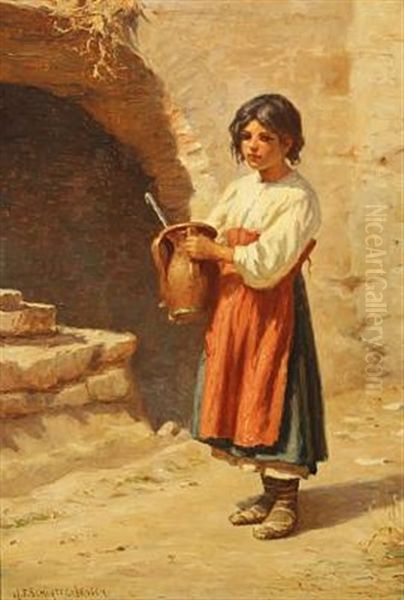 Portrait Of An Italian Girl Oil Painting by Niels Frederik Schiottz-Jensen