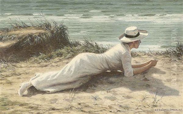 Summer On The Dunes Oil Painting by Niels Frederik Schiottz-Jensen