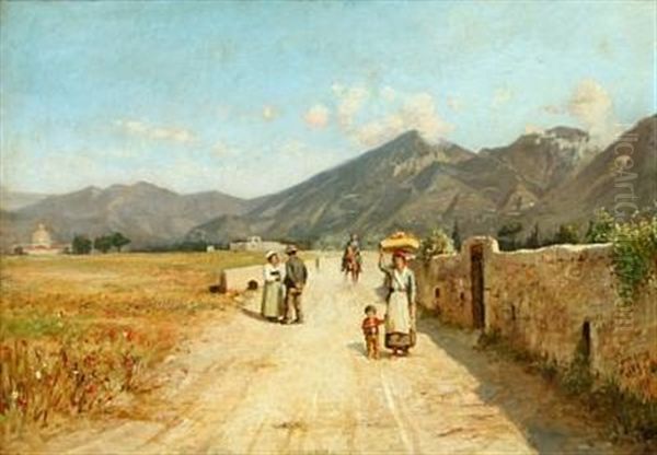 Italian Landscape From Vesuv Oil Painting by Niels Frederik Schiottz-Jensen