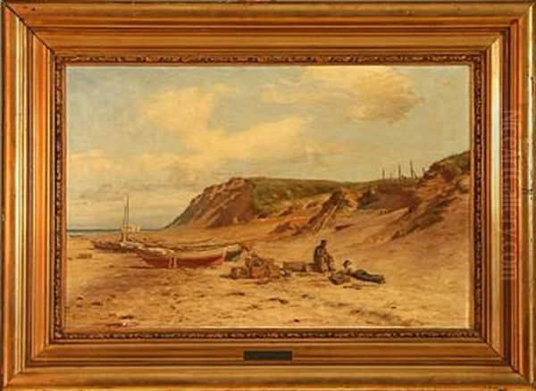 Fishermen At Lonstrup Beach, Denmark Oil Painting by Niels Frederik Schiottz-Jensen