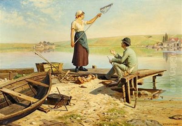 Ved Faergestedet Oil Painting by Niels Frederik Schiottz-Jensen