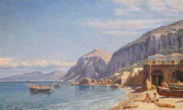 Bucht Auf Capri Mit Fischerbooten Oil Painting by Niels Frederik Schiottz-Jensen