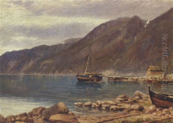 Norsk Fjordparti Oil Painting by Niels Frederik Schiottz-Jensen