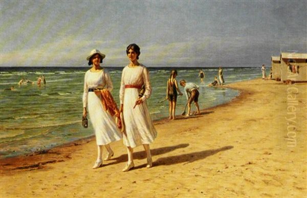 Unge Pige Pa Stranden Oil Painting by Niels Frederik Schiottz-Jensen