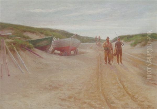 Pa Vej Hjem Fra Stranden Med Dagens Fangst Oil Painting by Niels Frederik Schiottz-Jensen