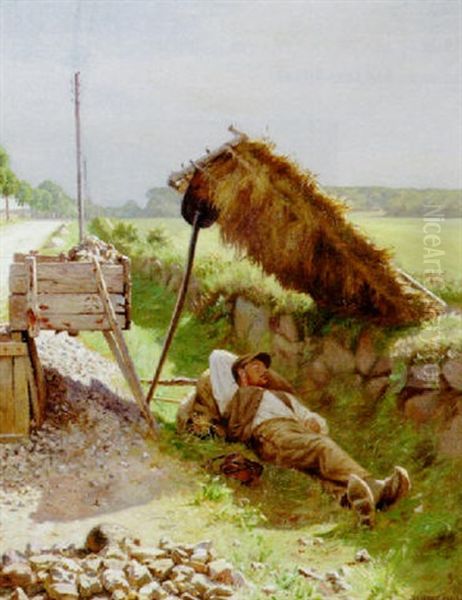 Midday Rest Oil Painting by Niels Frederik Schiottz-Jensen