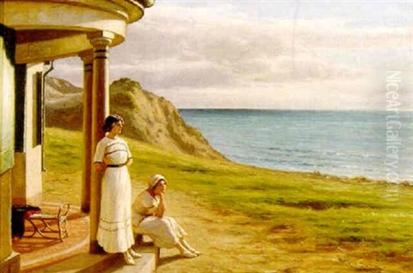 Kvinder Pa Veranda Med Udsigt Til Havet Oil Painting by Niels Frederik Schiottz-Jensen