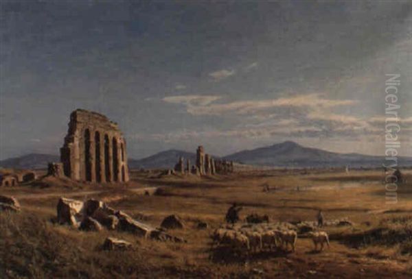 In The Roman Campagna Oil Painting by Niels Frederik Schiottz-Jensen