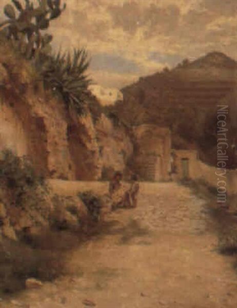 Gade I Capri Oil Painting by Niels Frederik Schiottz-Jensen