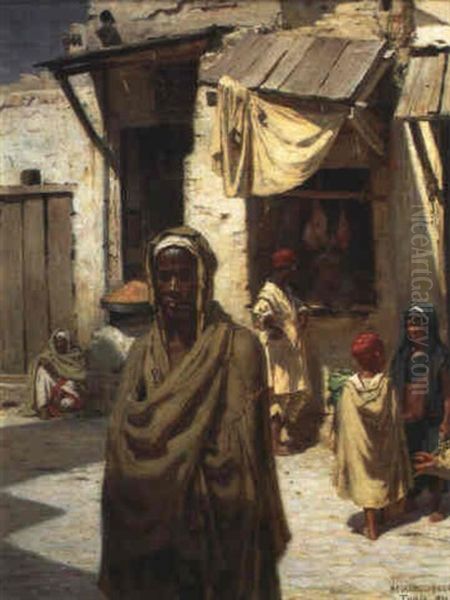 Echoppes A Tunis Oil Painting by Niels Frederik Schiottz-Jensen